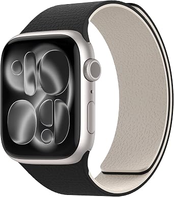 Magnetic Silicone Band Compatible with Apple Watch Band 42mm 41mm 40mm 38mm Series 11 10 9 8 7 6 5 4 3 & SE 3/2/1 Strong Magnetic Clasp, Waterproof & Adjustable Black + Starlight