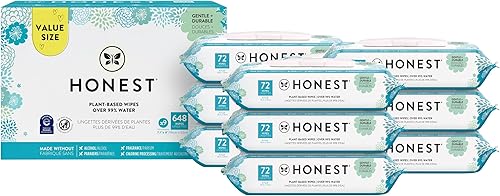 The Honest Company - Toallitas limpiadoras para bebé con 99% de agua, respetuosas con el medioambiente, a base de plantas, hipoalergénicas, con
