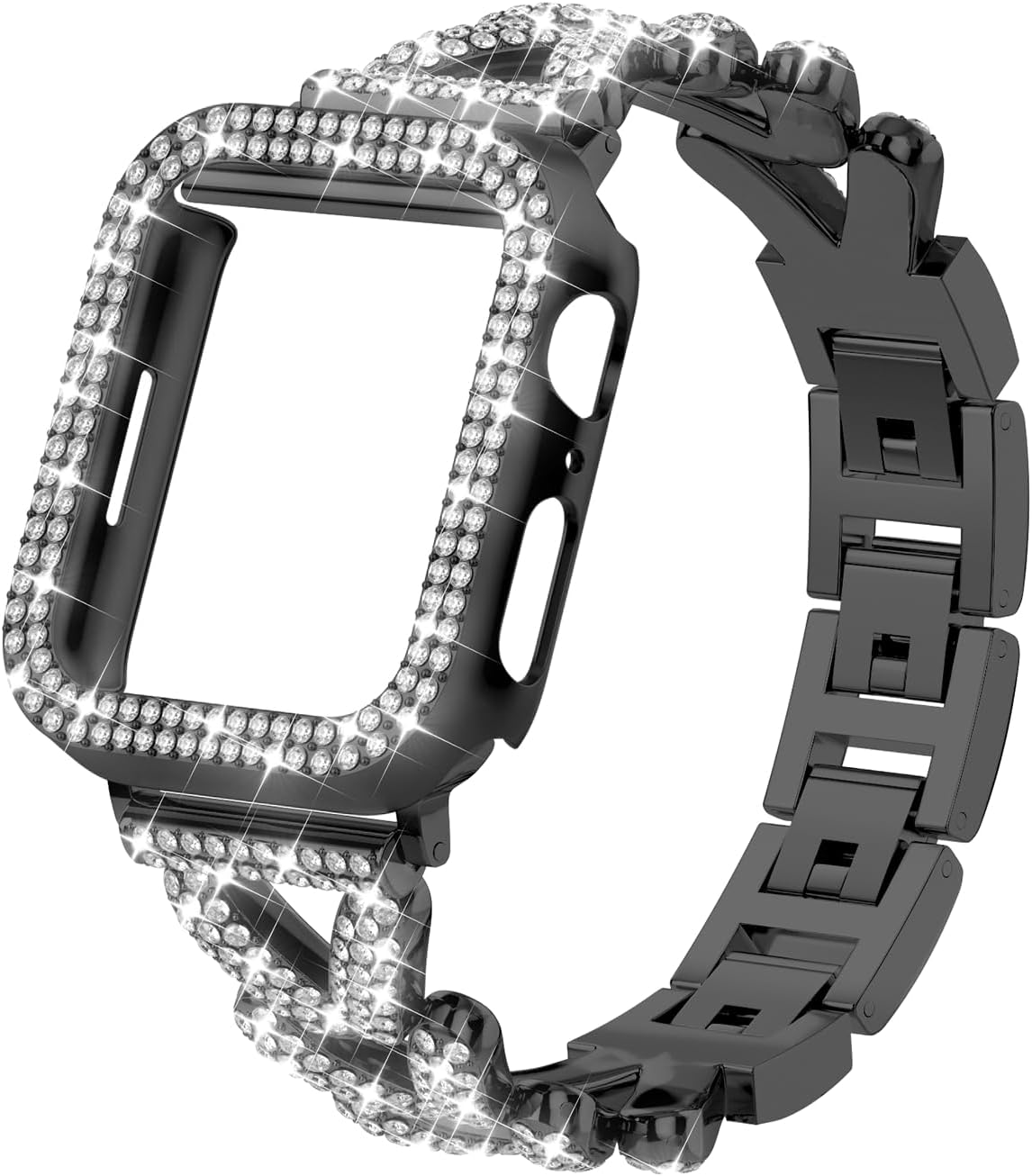 Rhinestones Encrusted Metal Bracelet and Case, Compatible with Apple Watch Bands 38mm-49mm (Series 10/1/SE/Ultra 2)- Bling Gold Women's Jewelry Strap, Luxury iWatch Bracelet with Screen Protector