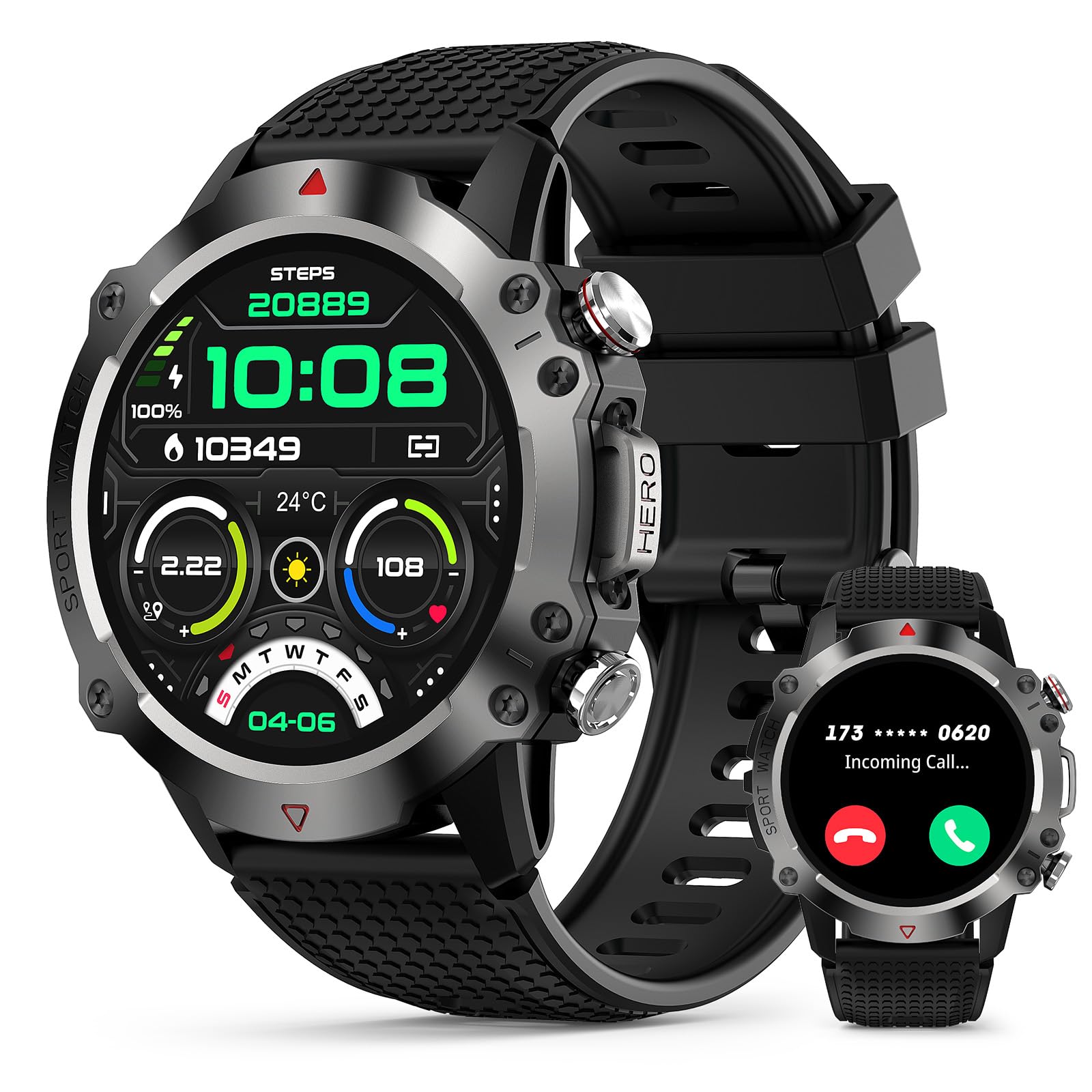 INMUA Reloj Inteligente Hombre, Smartwatch Hombre con Llamadas Bluetooth, HD Smartwatch con 100+ Deportes Modos y Oxígeno en Sangre/Podómetro/Presión Arterial para Android iOS