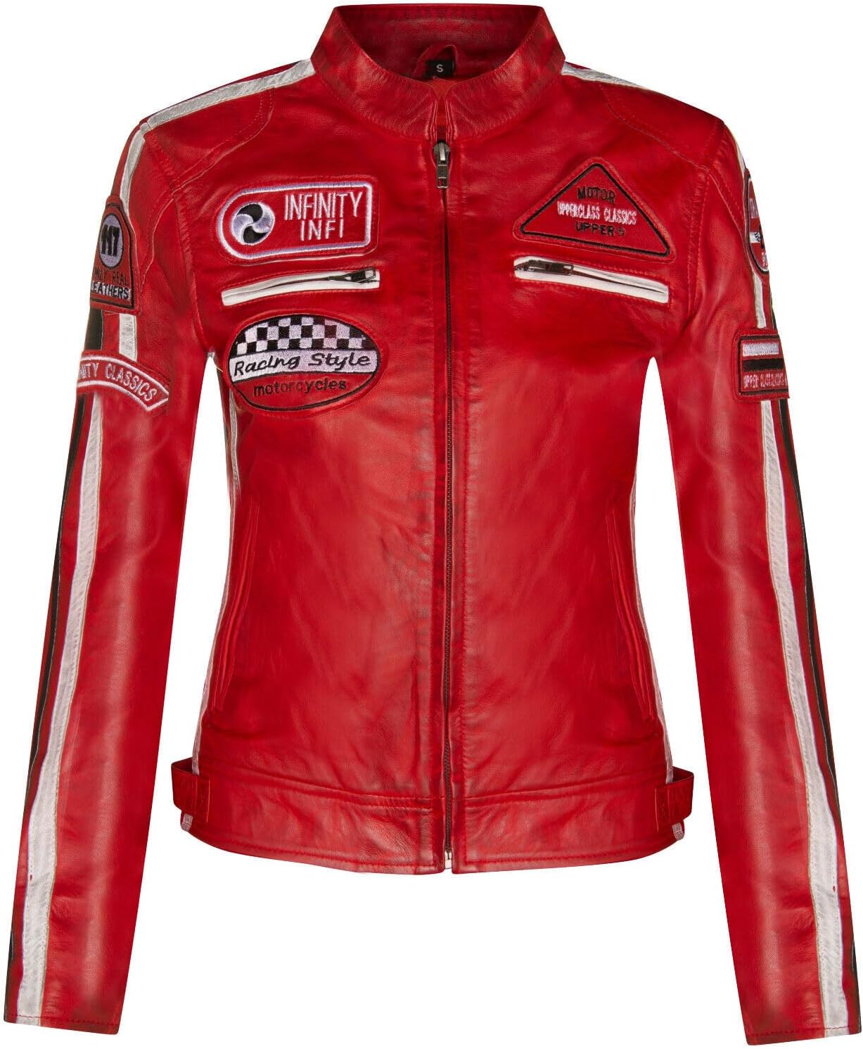 Womens Leather Biker Casual Racing Moto Badges Jacket