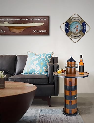 Miniatura 2 de SAILINGSTORY - Mesa auxiliar redonda náutica de madera, mesa auxiliar costera con almacenamiento