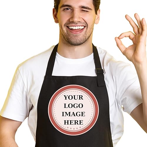 Miniatura 6 de Delantal con logotipo personalizado, nombre personalizado, delantales de fotos para hombres y mujeres, babero de chef ajustable impermeable