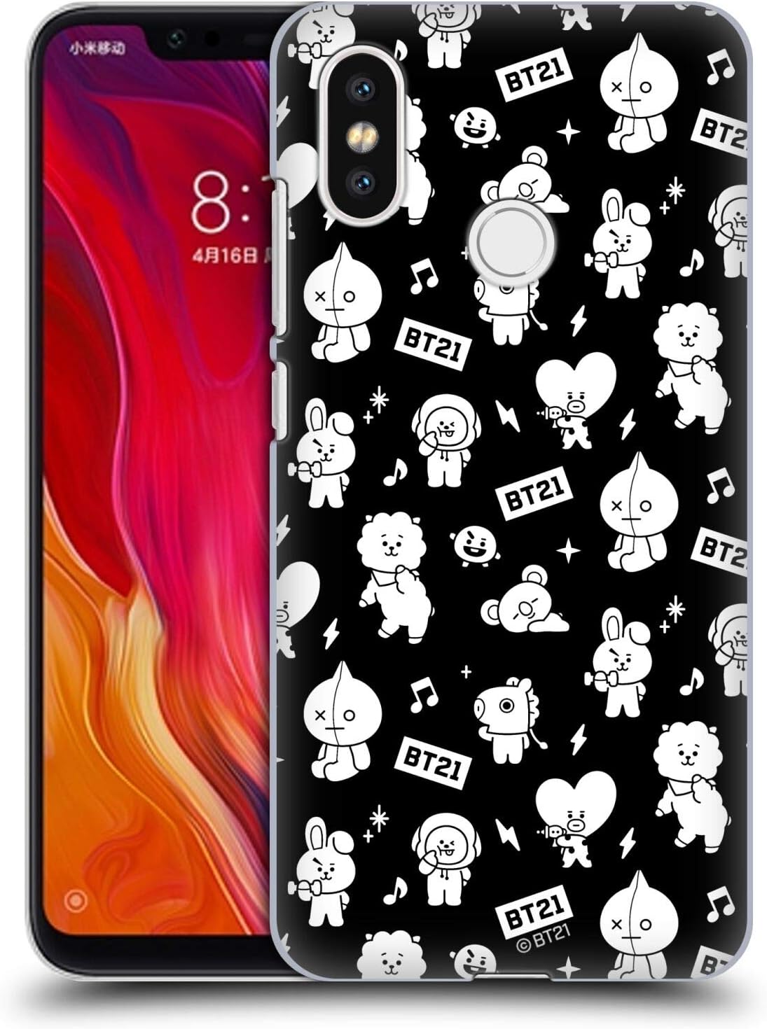 Official BT21 Line Friends Black & White Basic Patterns Hard Back Case Compatible for Xiaomi Mi 8