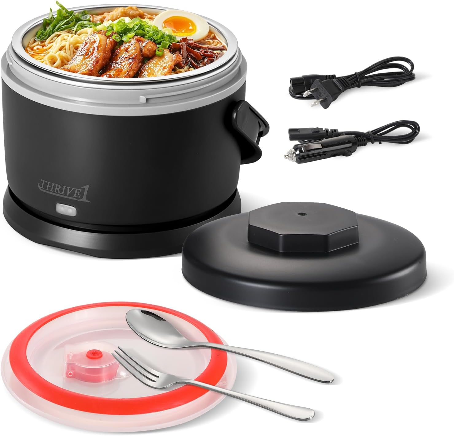 Electric Lunch Box for Adults 40 oz Portable Food Warmer 12V/24V/110V/220V Heated Lunch Box for Work, Office, Car, Travel, Home Use (Black)