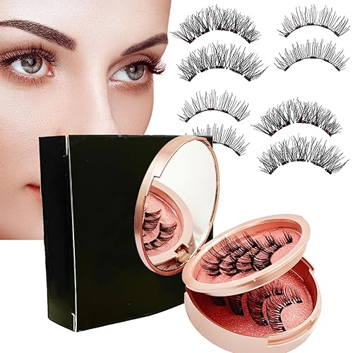 Pestañas magnéticas sin delineador de ojos, pestañas postizas magnéticas dobles 3D, extensión de aspecto natural, peso ligero y reutilizable, kit de