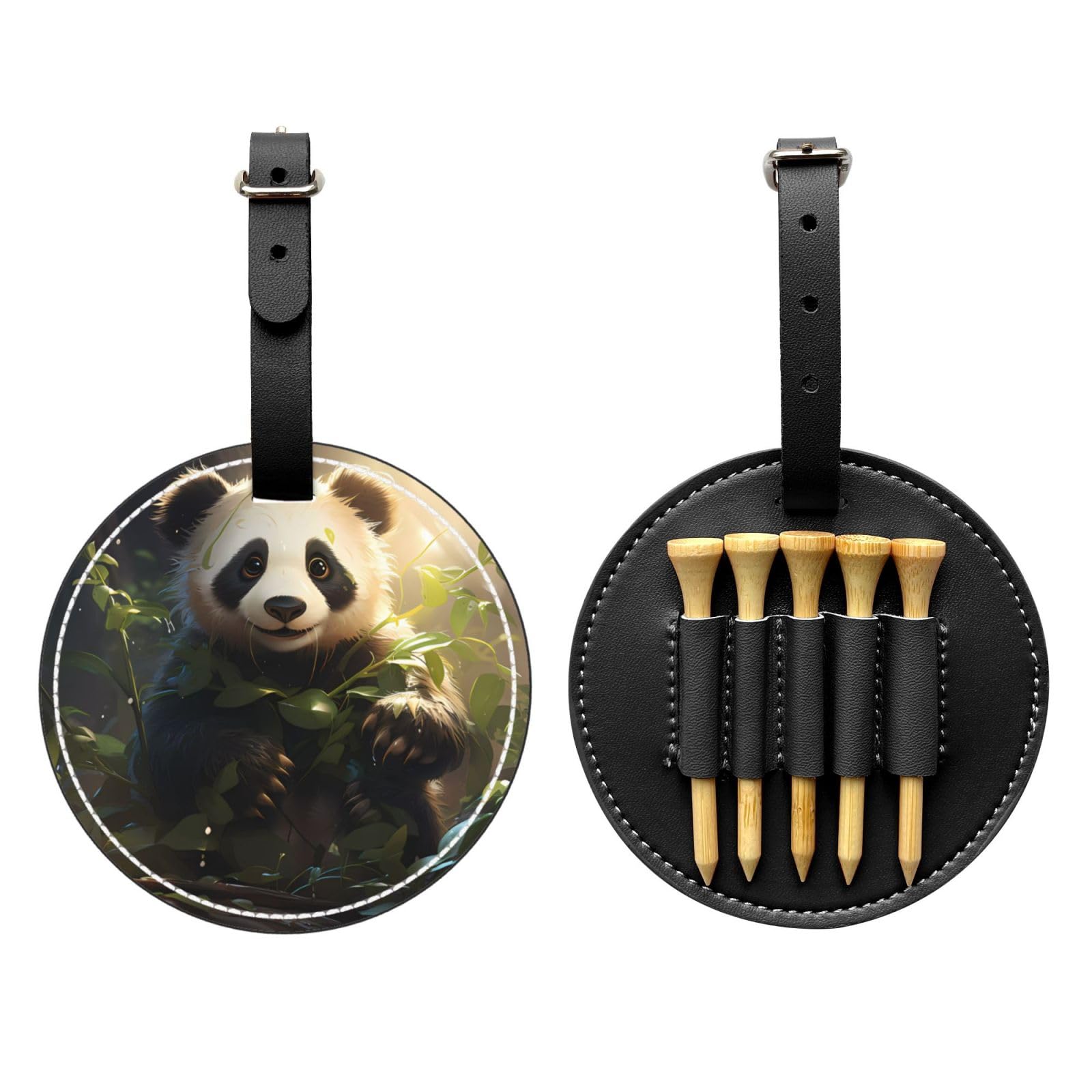 Cute Panda Plant Black Printed golf tee storage bag - portable design, easy to organize tee