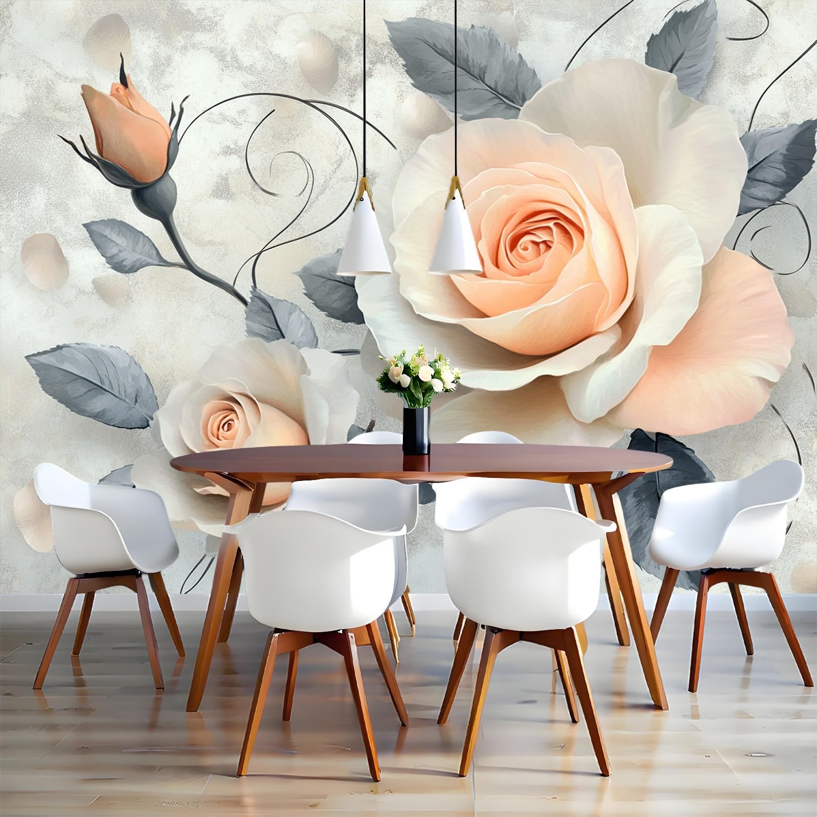 Fototapete Vintage-Rosen Vliestapete 400 x 280 cm gräulich-weiß 3D Effekt Wandbild Moderne Wandtapete für Schlafzimmer Wohnzimmer