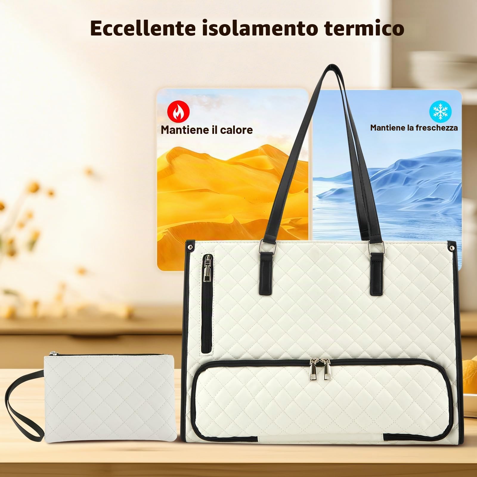 Borsa porta pranzo 2 in 1 da donna, borsa termica per laptop da 15,6 pollici (40 cm) con scomparto per alimenti, borsa da ufficio impermeabile con protezione antifurto, lavoro, università, viaggi