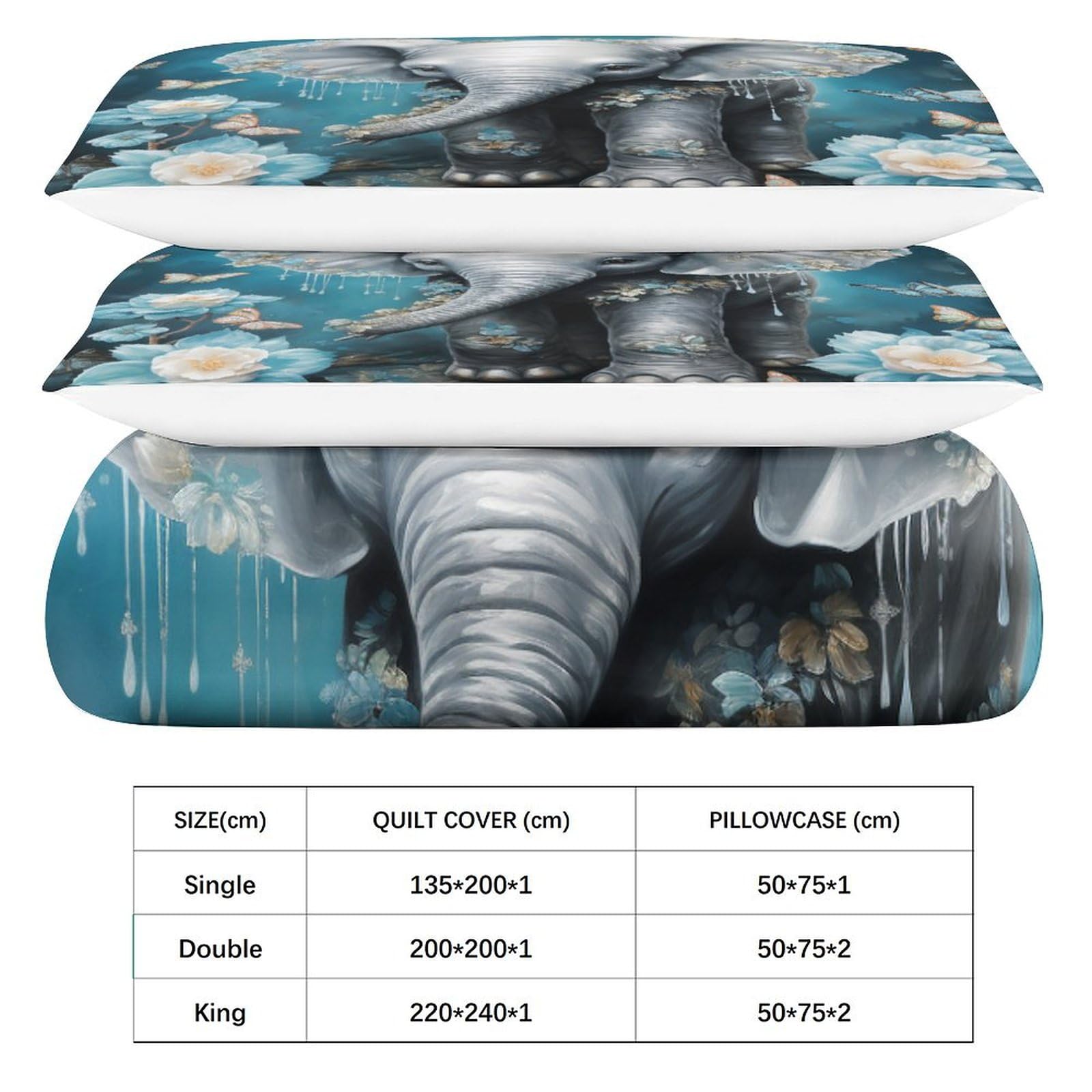 Bettwäsche-Set mit Tiermotiv, 3D-Druck, Bettbezug-Set mit Kissenbezug, Heimtextilien, King-Size-Bett (220 x 240 cm)