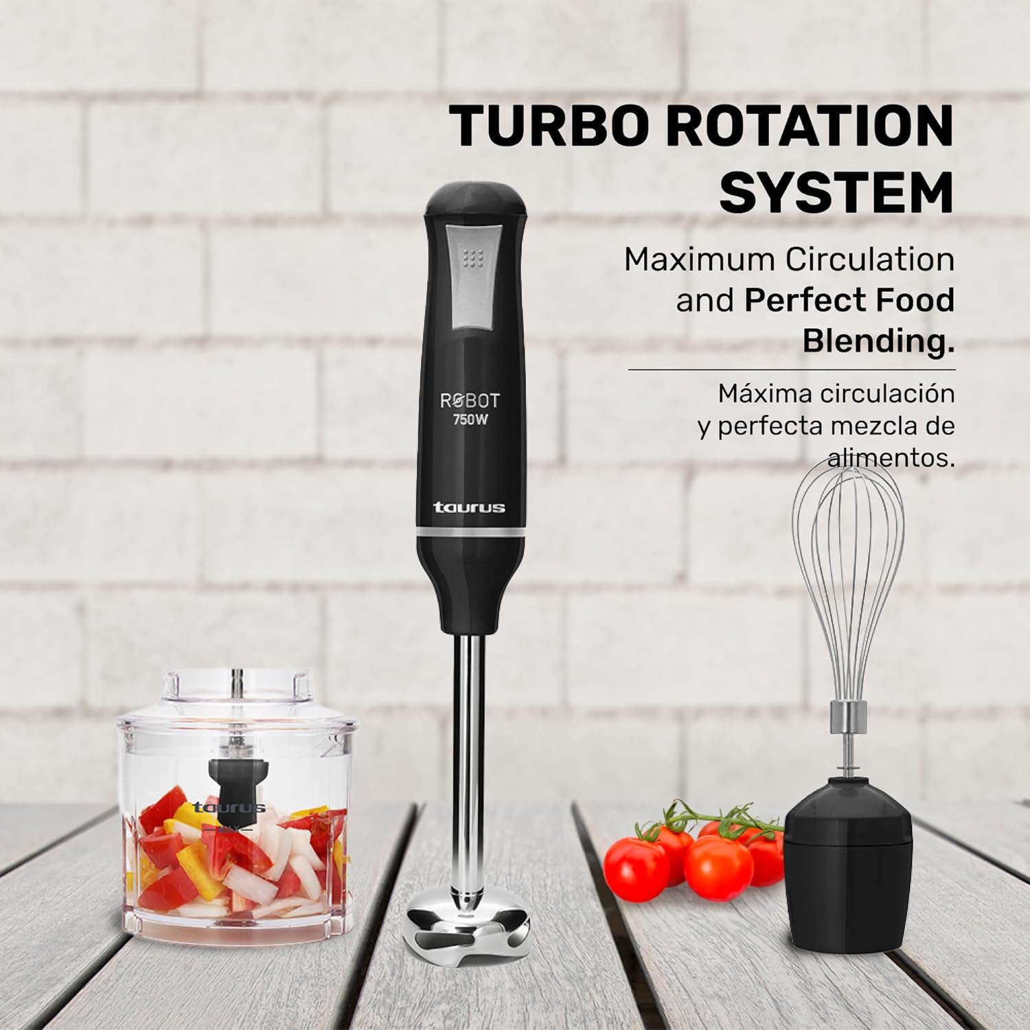 Immersion blender with Turbo Rotation System feature highlighted