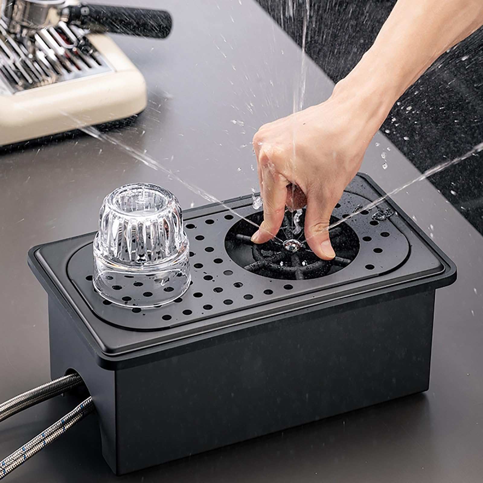 Dispositivo de descarga automática for fregadero de cocina, acero inoxidable, con apertura desde el fregadero, lavavasos automático con desagüe y bandeja de goteo for hoteles, bares, café, leche, té,