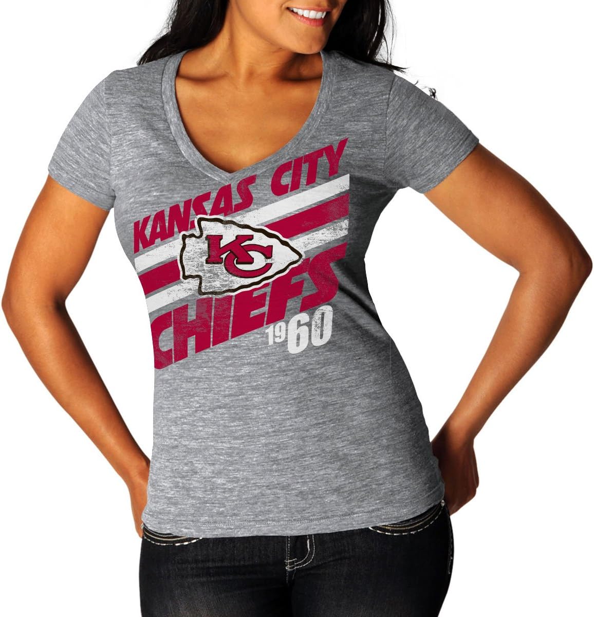 NFL Kansas City Chiefs Ladies Victory Play IV Melange T-Shirt - Ash (Medium)
