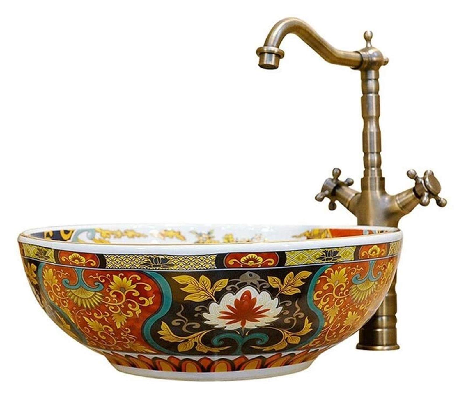 Gljtuo Vessel Sinks, Bathroom Vessel Sink Luxury Hotel Art Sink Bathroom Wash Basin Lavatory Bowl With Faucet And Pop-Up Sink Drain Basin Bathroom Vanity Utility Sinks