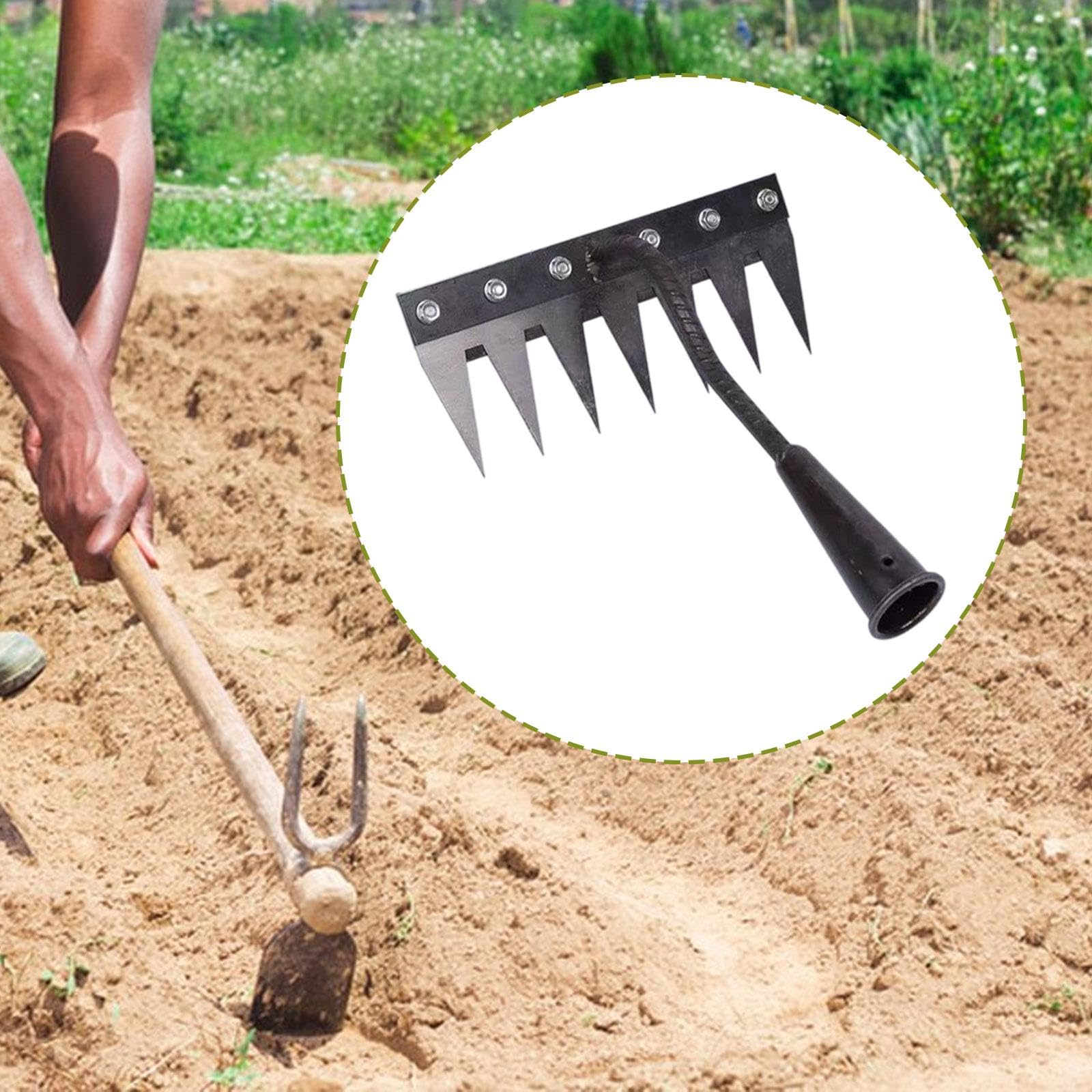 Azada de jardín, rastrillo de Mano de Metal, Herramienta para desherbar, rastrillo para Plantar, Cultivar, excavar, arar Vegetales, 7 Dientes