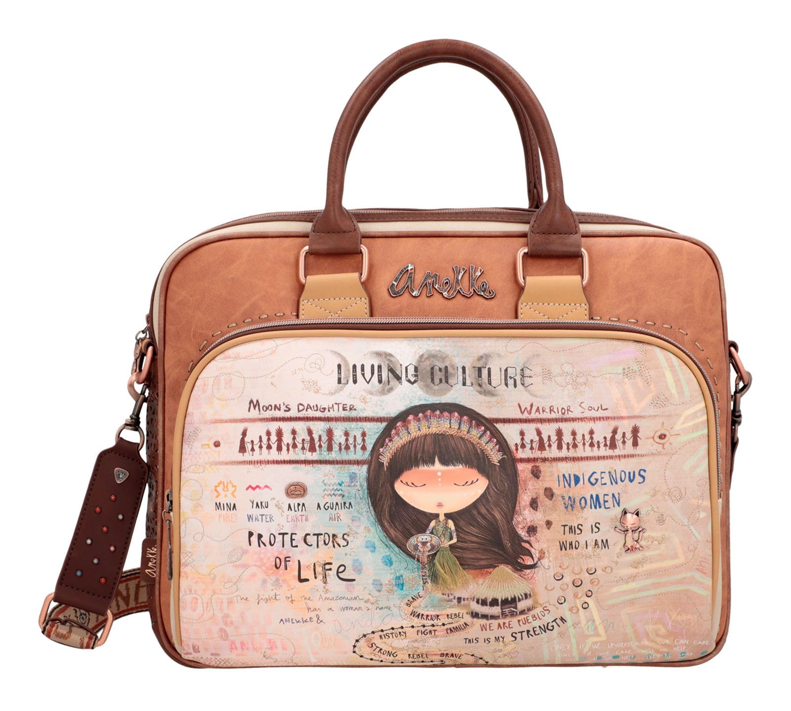 Anekke - Valigetta da donna - Portadocumenti in ecopelle con manico regolabile e chiusura a cerniera Menire - Accessori e accessori donna - 39 x 31 x 7 cm, multicolore