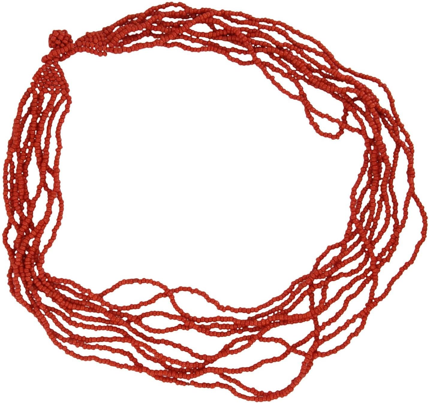 Red Glass Seed Beaded Torsade Multistrand Collar Necklace Womens Jewelry 22" Fashion Necklaces Trendy Accessories Stylish Additions Chic Details