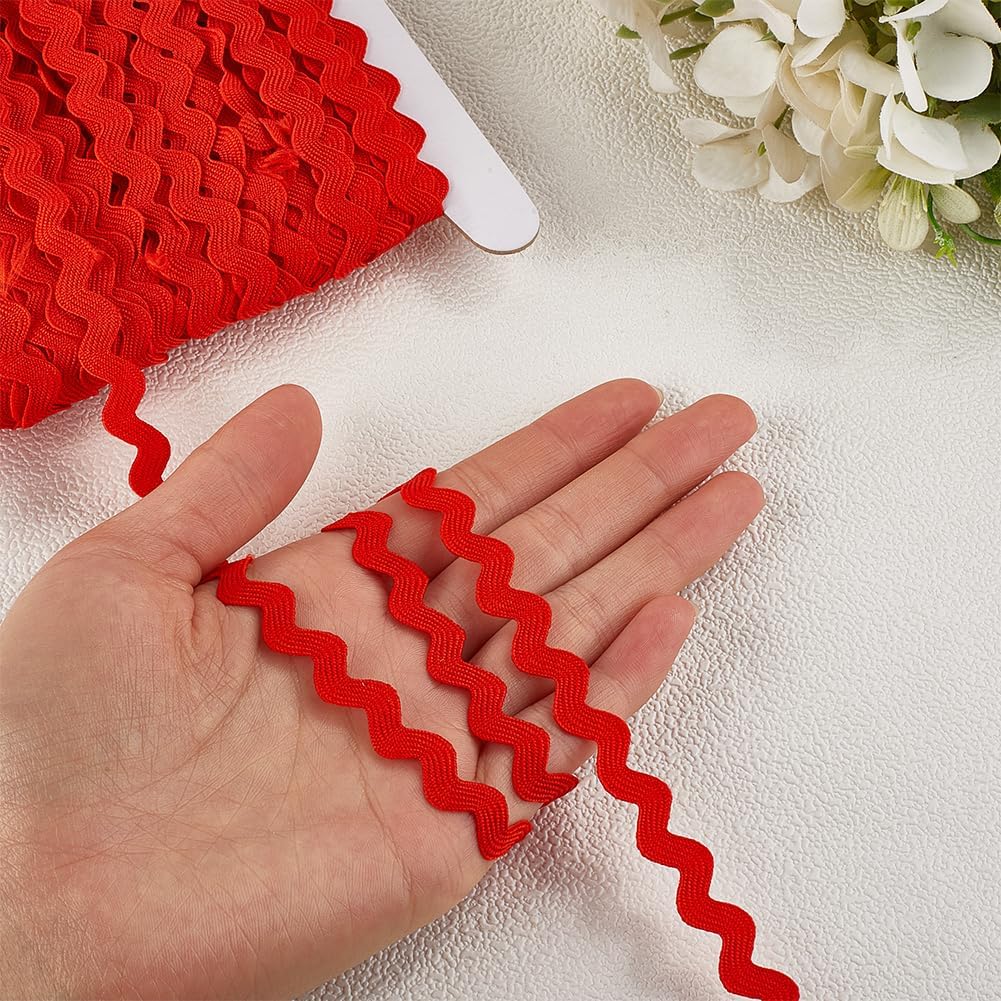 GORGECRAFT 50 Yards Rick Rack Trim for Sewing 3/8 Inch Red RIC Rac Sewing Rickrack Lace Wave Ribbon Zig Zag Wave Bending Lace Trim S Shaped Woven Braided Fabric for DIY Crafts Lace Party
