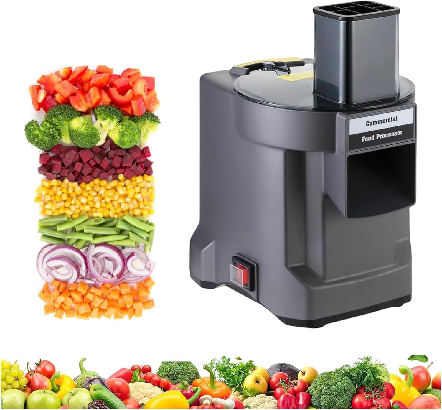 Commercial Electric Vegetable Slicer & Dicer - 3-in-1 Food Processor for Slicing (2.5mm), Shredding (2.5mm), Dicing (9mm) - Efficient Onion Chopper in Grey