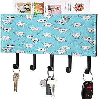 Dental Teeth Sky Blue Key Holder for Wall Decorative | Fashion Key Rack with 5 Hooks, Key Organizer Easy to Installation