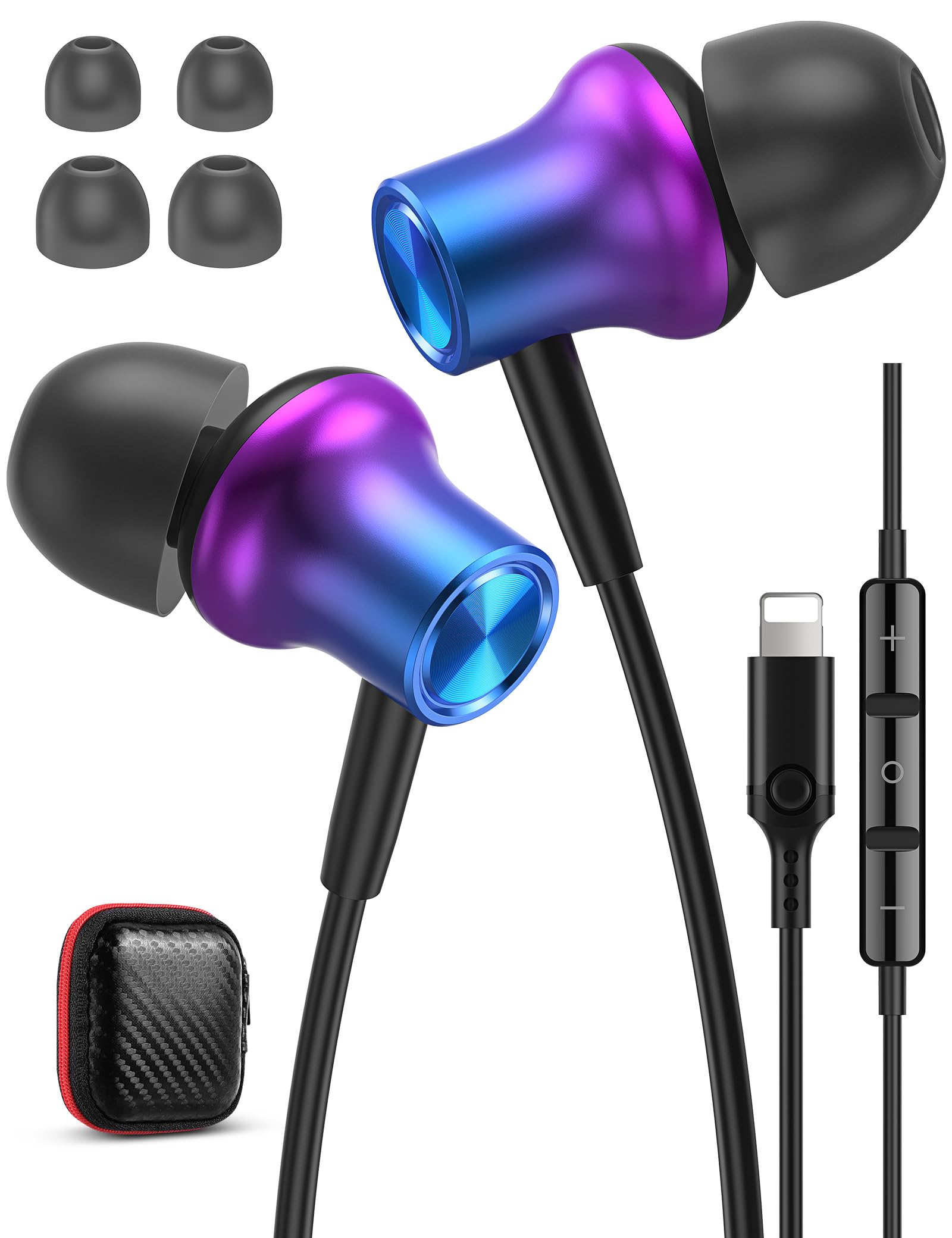 iMangoo Design for Apple Headphones MFi Magnetic Wired Earbuds HiFi Stereo Bass Headset Lightning Earphones with Microphone Volume Control for iPhone 14 Plus 13 Pro Max 12 Mini 11 10 XS XR Purple