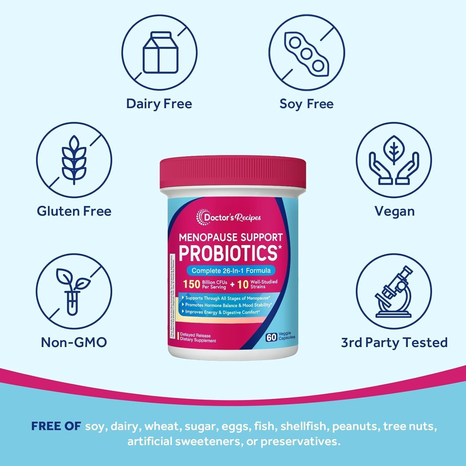 Doctor's Recipes Menopause Probiotic Supplements for Women, Black Cohosh for Menopause Hot Flashes, Probiotics with Ashwagandha, Dong Quai, Supports Energy, 60 Capsules - Image 6