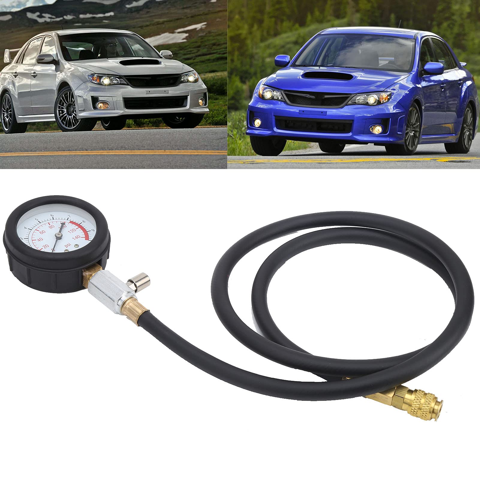 FUZHUI Engine Oil Pressure Test Tool Kit with Toolbox, Shockproof Double Scale Gauge, Low Oil Warning Indicator, 90° Coupling Adapter, Quick Coupling Adapter and 1200mm Hose for