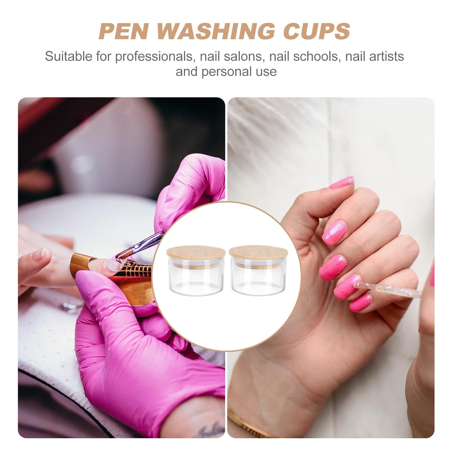 2pcs Glass Nail Liquid Container with Lid Pen Washing Cup for Manicure Acrylic Nail Art Tool and Home Use