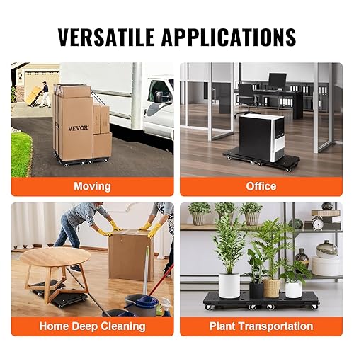 Miniatura 5 de Carro móvil para muebles, 16 x 11 pulgadas, capacidad de 500 libras, 4 ruedas, rodillos móviles portátiles resistentes, carrito pequeño y plano