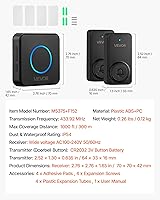 Vista 7 de VEVOR Wireless Doorbell Kit, IP54 Waterproof Door Chime Ranges up to 1000 ft, 5 Adjustable Volumes, 48 Ringtones, Easy Installation, Wireless