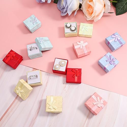 Miniatura 6 de Juego de 24 cajas de regalo, cajas de joyería de colores surtidos, pequeña caja de regalo dura para aretes de anillo, cajas de regalo de joyería con