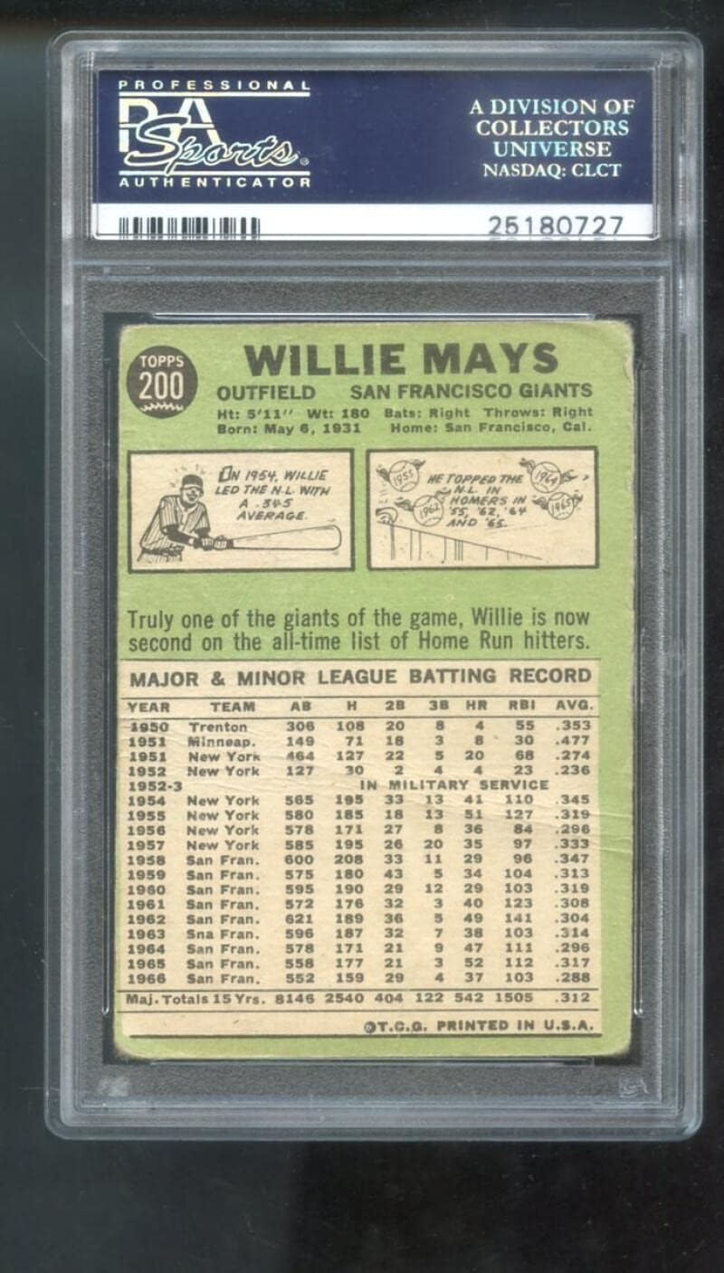 1967 Topps #200 Willie Mays San Francisco Giants PSA 1 Graded Baseball Card MLB