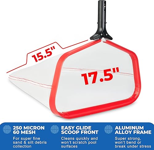 Vista 67 de ProTuff - Red de desnatador de piscina, viene con red plana resistente, malla fina para hojas, limo y polen, marco de aluminio fuerte, clip