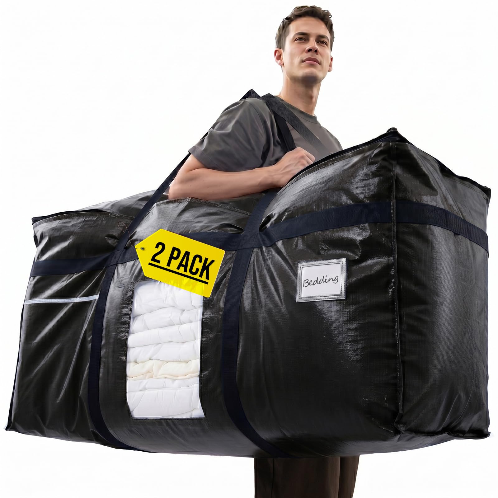 TAILI Extra Large Moving Bag with Zips, Visible Window, Black 2 Pack