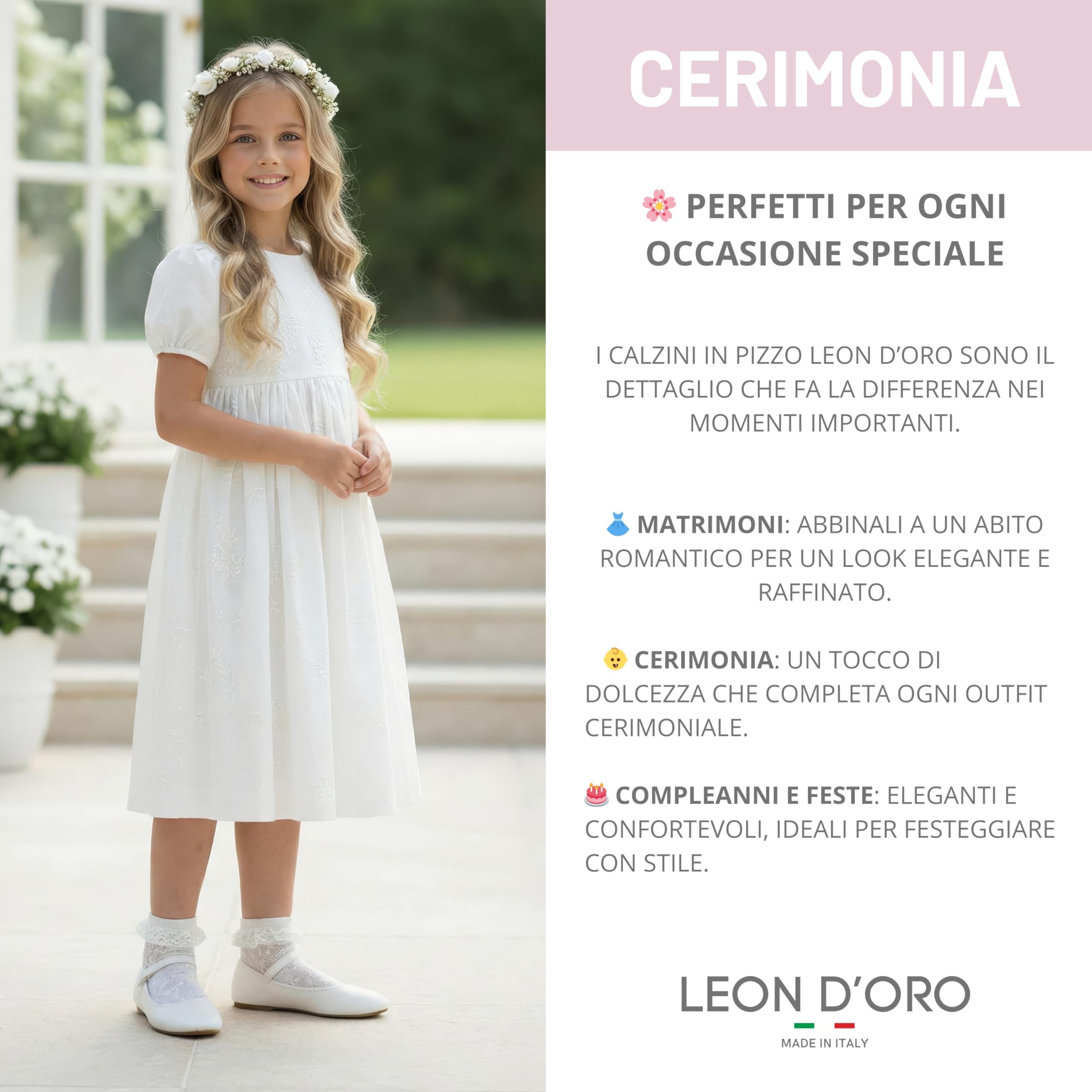 LEON D'ORO Calzini Bambina Eleganti COTONE FILO DI SCOZIA Leggero 3 Paia Calze Cerimonia Bimba Made in Italy