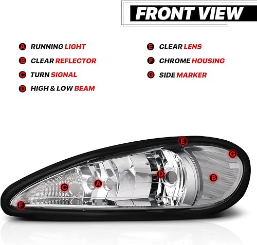 Miniatura 9 de M-AUTO Conjunto de faros delanteros compatibles con Pontiac Grand Am 1999-2005, carcasa negra, lente ahumada, faros delanteros de esquina