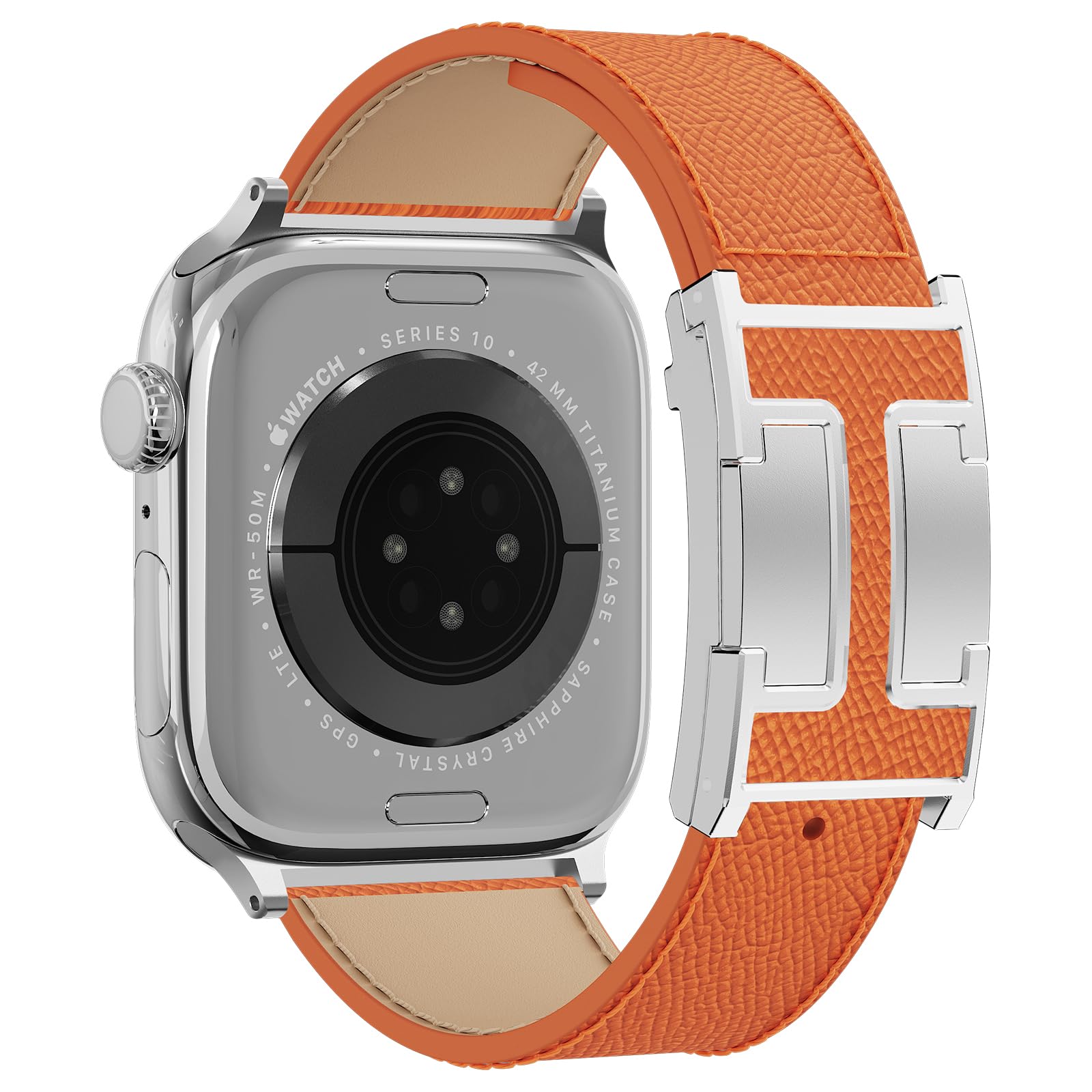 Designer Genuine Leather Band Compatible with Apple Watch Ultra/SE/Series 10/9/8/7/6/5/4/3/2/1 (49mm-38mm), Magnetic Buckle Replacement Strap for Men