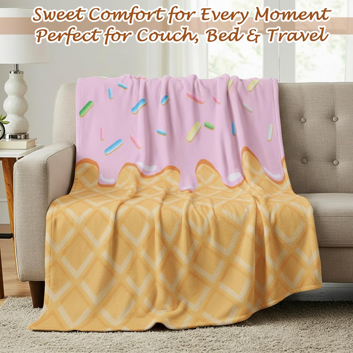 Hahafelt 6 Pack Ice Cream Throw Blankets Cute Dessert Flannel Blanket Soft Cozy Aesthetic Throw for Couch Bed Dorm Room Decor Ice Cream Party Favors Summer Party Gifts