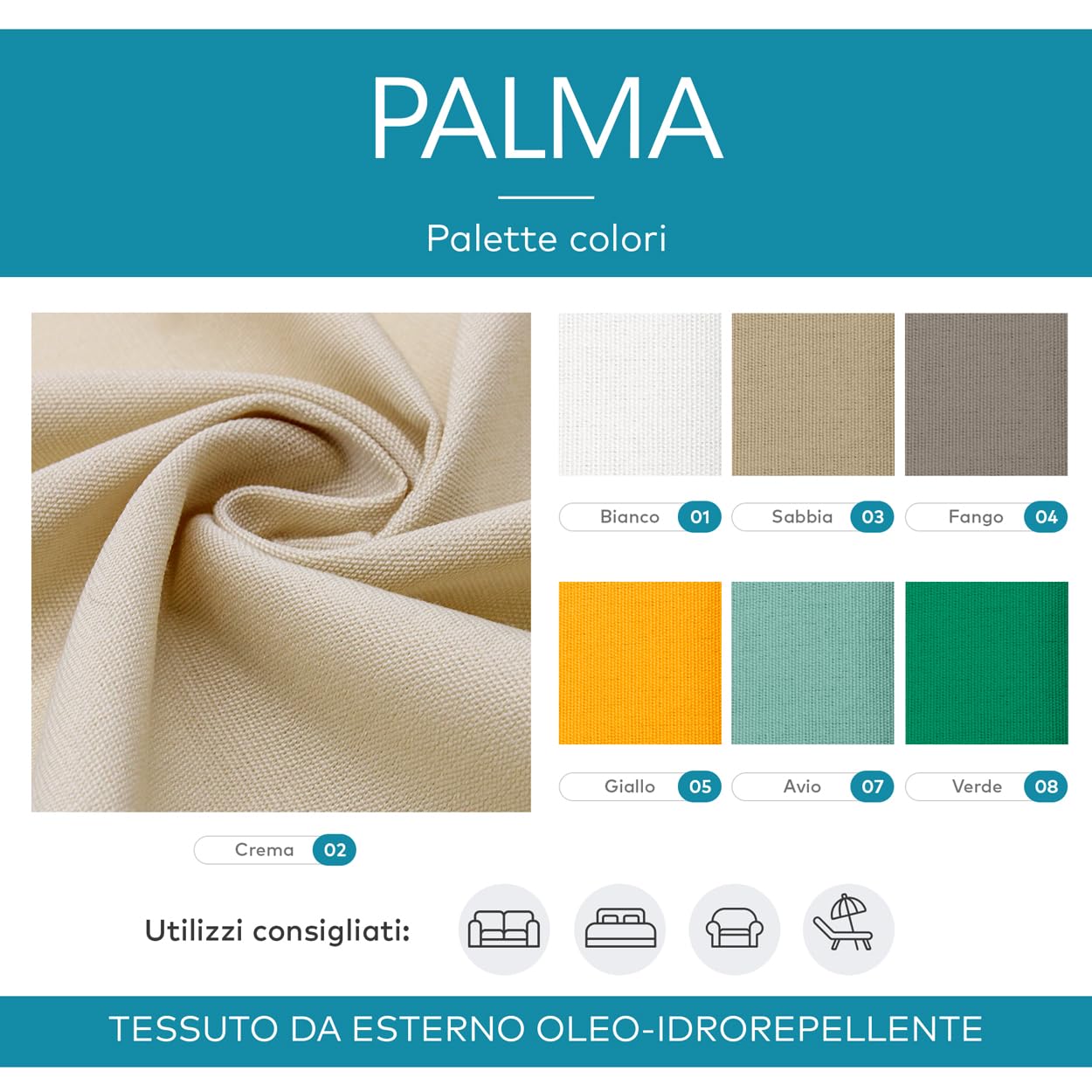 DESHOME Palma – Tela al metro para exterior, 160 cm de altura, oleo, repelente al agua, tela al metro, resistente para tapicería de sofá, cojines, sillas, tumbonas, toldos (5 metros x 3,2 m, blanco)