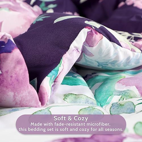 Miniatura 3 de TANOFAR Juego de edredón tamaño Queen, juego de edredón morado de 3 piezas, juego de cama para todas las estaciones, tamaño Queen, 1 edredón
