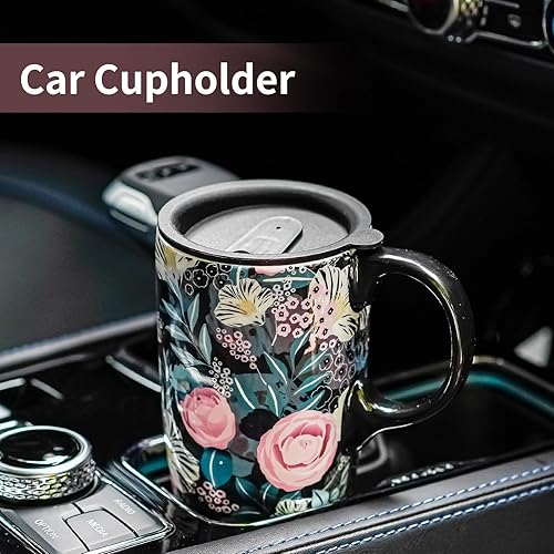 Miniatura 4 de Topadorn Taza de cerámica de café de viaje Taza de café de porcelana Taza de café de cerámica con caja de regalo de 17 onzas, pluma colorida