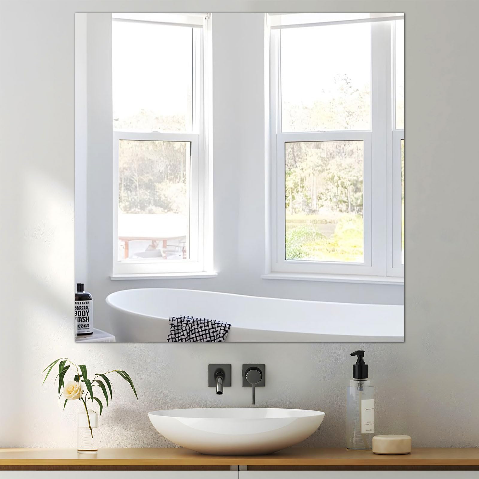 Specchio da Parete Adesivo Rettangolare Grande Lungo Vetro Autoadesivo per WC Camera da Letto Soggiorno Porta 50x50cm (1)
