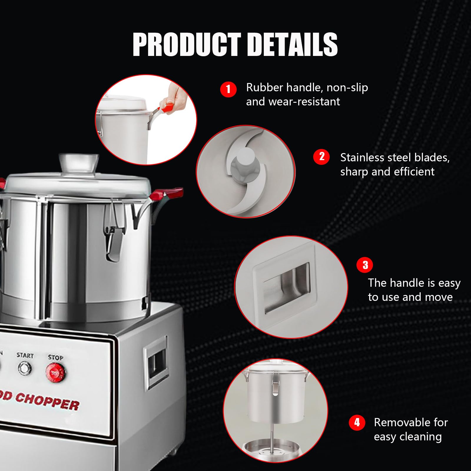 Robot da Cucina Professionale con capacità 5L/7L/10L/15L - Tritatutto Elettrico 1400W in Acciaio Inox 201, Multifunzione per Bar, Ristoranti e attività di Ristorazione Collettiva 5L