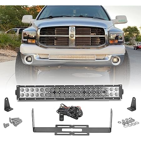 DaSen Front Bumper Grille 32" 180W Curved LED Light Bar Mount Kit W/Tow Hook Brackets ＆ Wiring Harness Fit RAM 2500/3500/4500 4th Gen 2010-2018, Light Bars - Canada - View #3