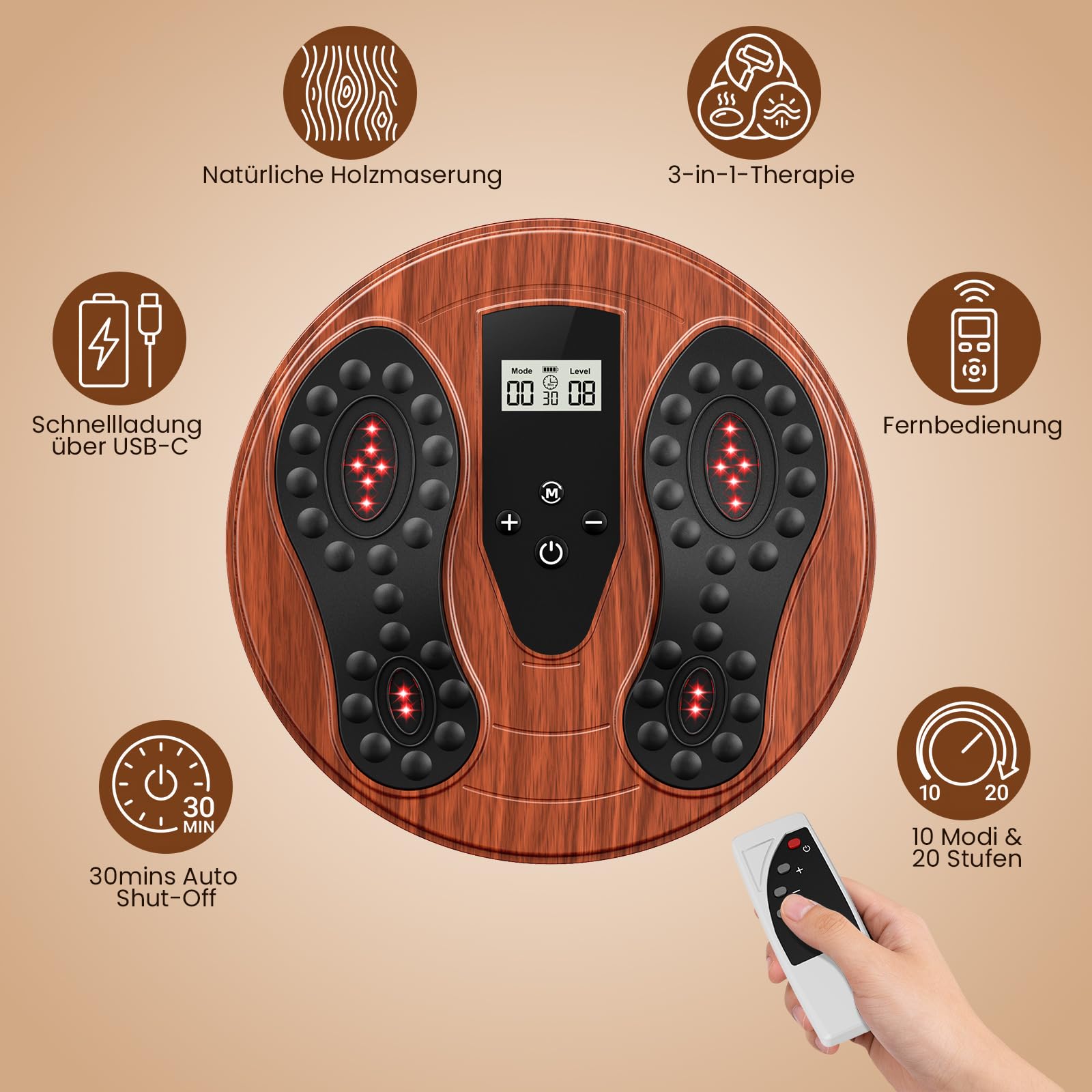 Medic Durchblutungs-Stimulator Füße Beine, EMS Fußmassagegerät mit Rotlichttherapie (660 nm + 850 nm), Elektrische FußMassagegeräte mit 4 TENS Elektrodenpads, zur Verbesserung der Durchblutung