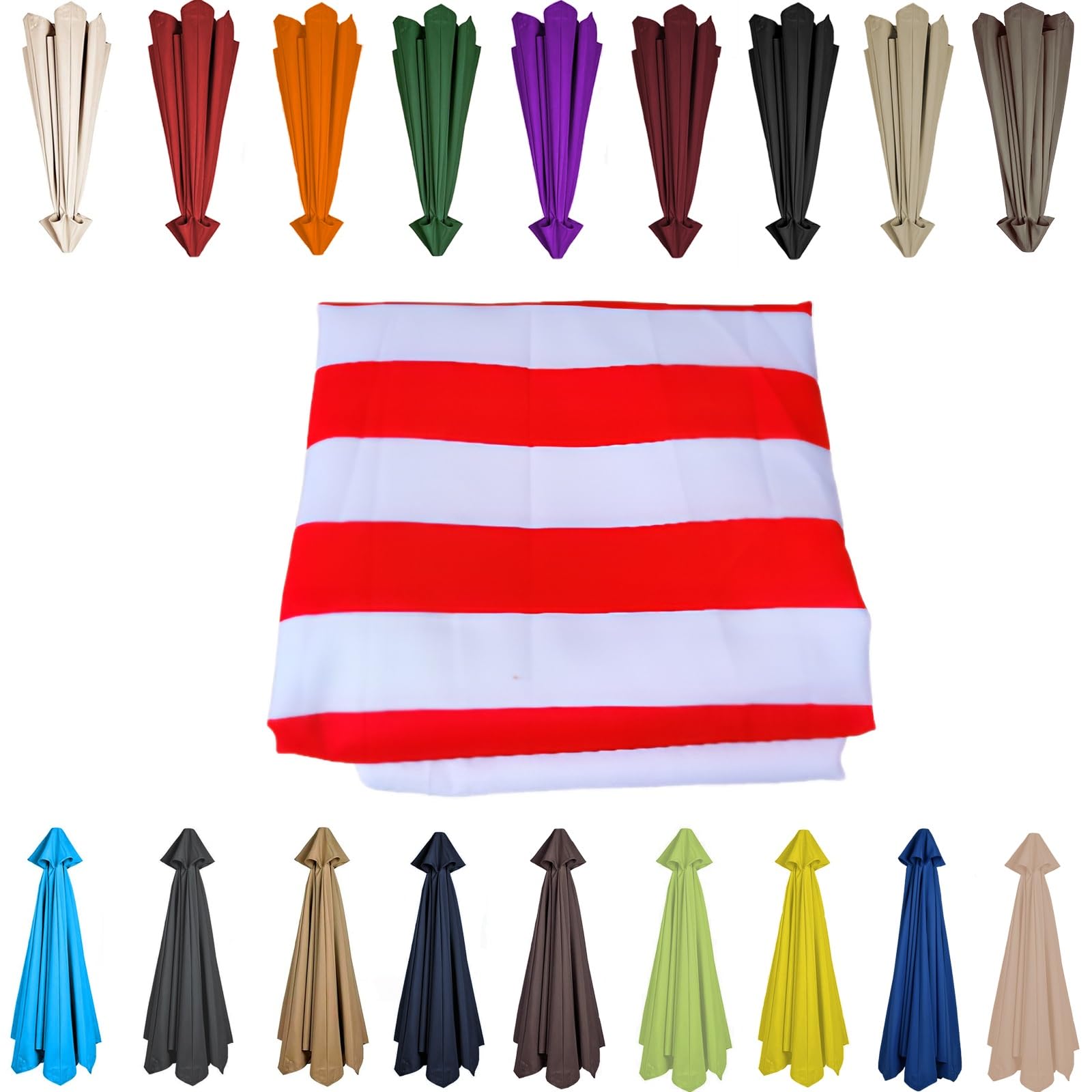 200/230/250/270/280/300/350 CM Parasol Top Fabric Cover Sunshade Cloth 6 8 Ribs Anti-Ultraviolet Patio Umbrella Replacement Cloth Garden Parasol Canopy Anti-UV(Red+white,8 RIBS: 270CM/8.8FT) — image 1