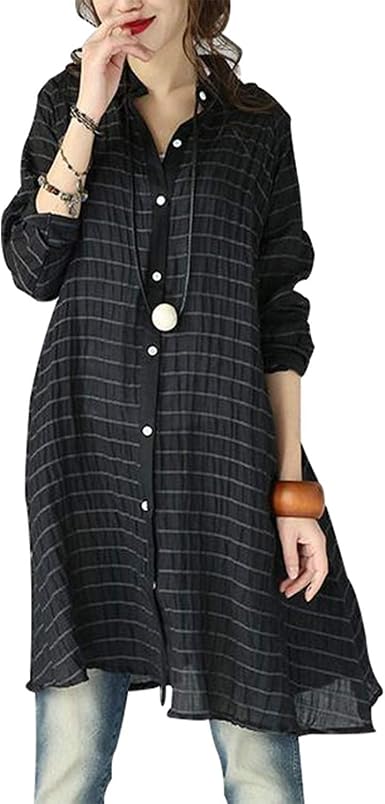 Casual Loose Cotton Linen Shirt Dress 