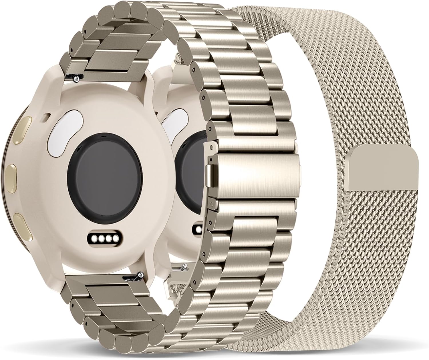 Compatible with Garmin Vivoactive 5 Watch Band/Vivoactive 6/3, 20mm Stainless Steel 2 Pack Metal and Mesh Bracelet Strap Wristband for Forerunner 165/55/245/570-42mm/Venu/Venu Sq Women Men Accessory