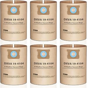 6 Pack Vacuum Bags Compatible with DEWALT 5–8 Gallon Wet/Dry Shop Vac DXVA19-4104, Replacement Disposable Filter Bags for DXV08SA DXV05P DXV06PL DXV08S