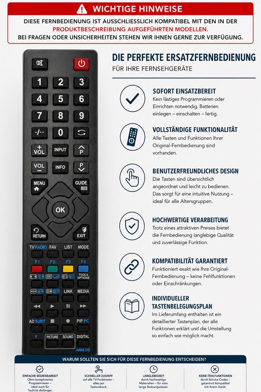 Arkaia Replacement Remote Control with feature highlights
